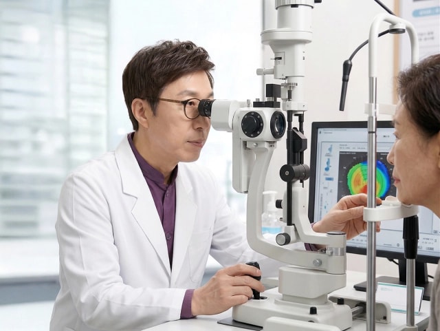 안종합검진 — 세극등 현미경 검사 장면
